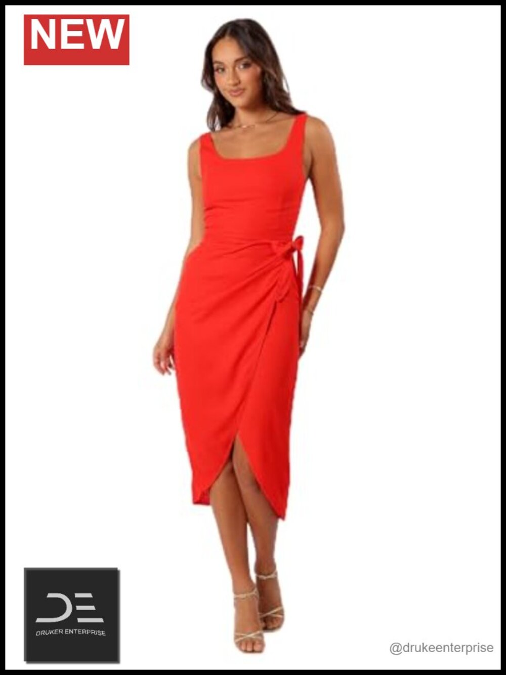 Petal & Pup Misty Wrap Midi Dress Sleeveless Round Neck Semi Formal